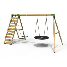 (Vale, Green) Rebo Wooden Swing Set with Up and Over Climbing Wall
