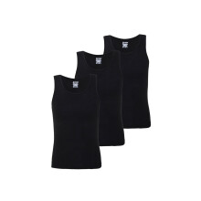 (Black, L) Mens Ribbed 100% Fine Cotton Fitted Slim Fit Athletic Gym Muscle Tank Top Vest (3pcs vest)