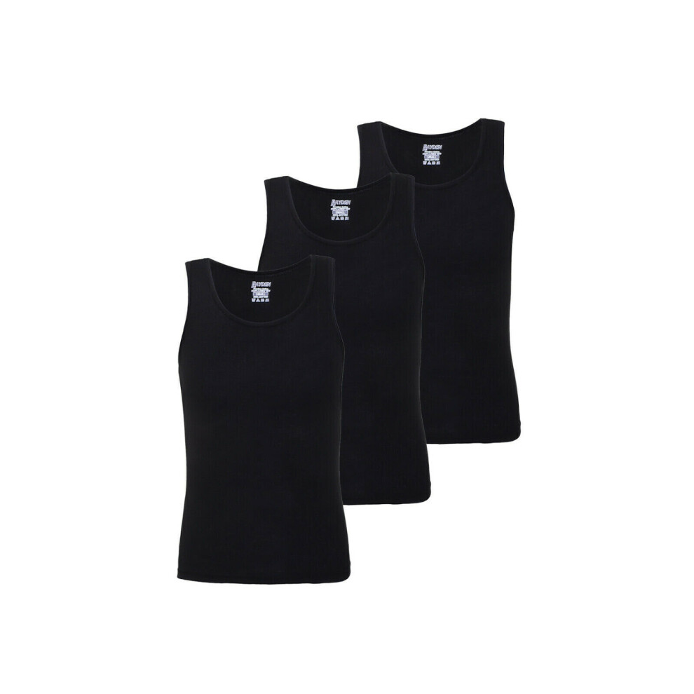 (Black, 2XL) Mens Ribbed 100% Fine Cotton Fitted Slim Fit Athletic Gym Muscle Tank Top Vest (3pcs vest)
