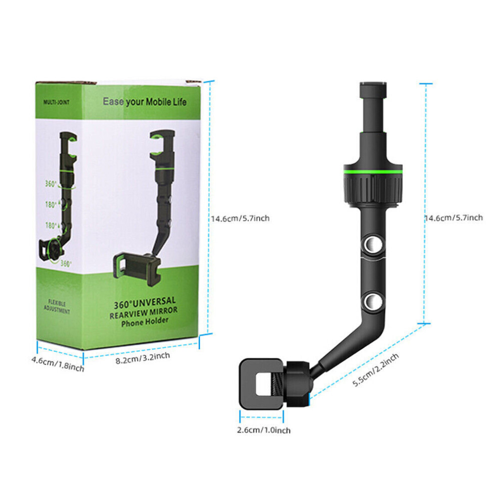 (Grey) 360Â° Adjustable Rotation Phone Rearview Mirror Car Mount Uk Grey 5055546014504