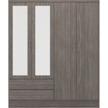 Nevada 4 Door 2 Drawer Mirrored Wardrobe Black Wood Grain