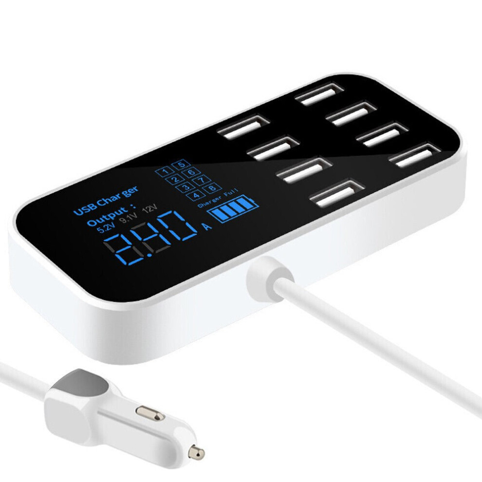 8 Port USB Car Charger with LED Display 8A Output Quick Charge Intelligent Portable Vehicle