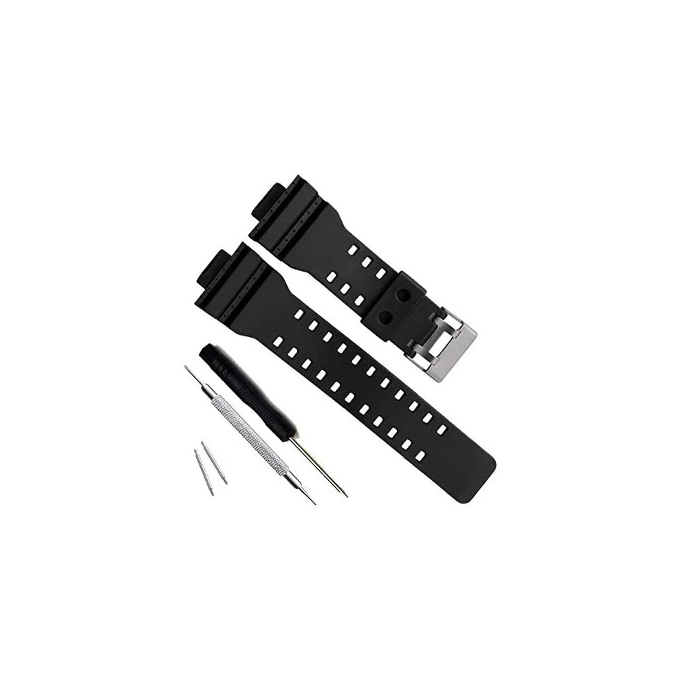 Natural Resin Replacement Watch Band Strap for Casio Mens G-Shock GD120/GA-100/GA-110/GA-100C (Black)