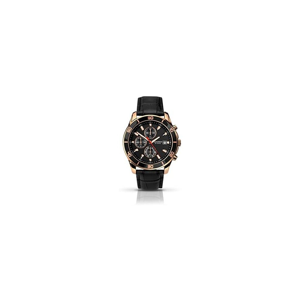 Sekonda Men's Quartz Watch with Black Dial Chronograph Display and Black Leather Strap 1051.27