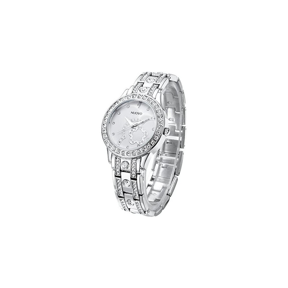 NUOVO Women?s Watches Silver Diamond Crystals Bezels Stainless Steel Bracelet Quartz Analogue Fashion Watches