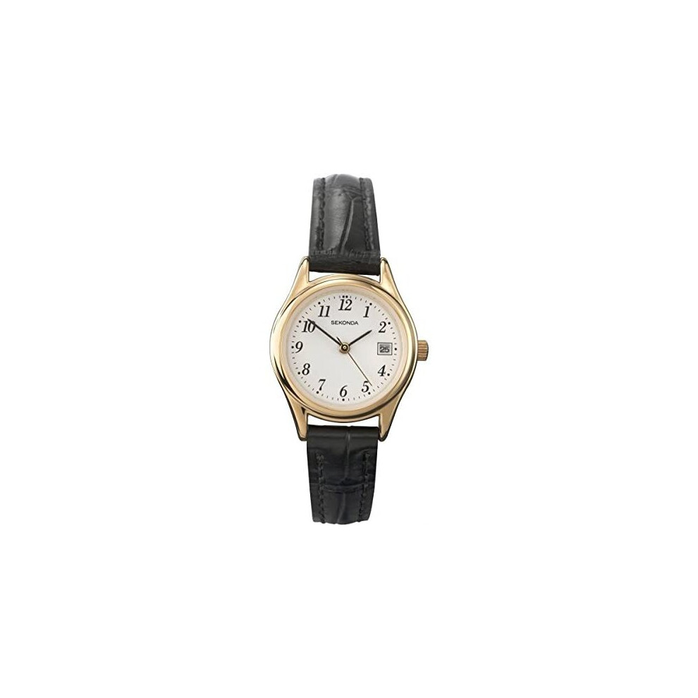 Sekonda Women's Quartz Watch with White Dial Analogue Display and Black Leather Strap 4082.27