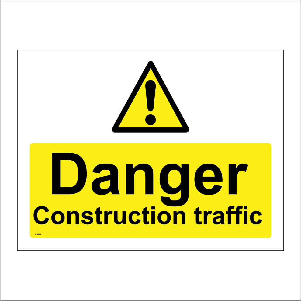 (600 x 400mm - 24 x 16, Dibond / Composite Aluminium) CS084 Danger Construction Traffic SIGN motor lorry building site road beware-image-OPC-P5WJWVK-NEW