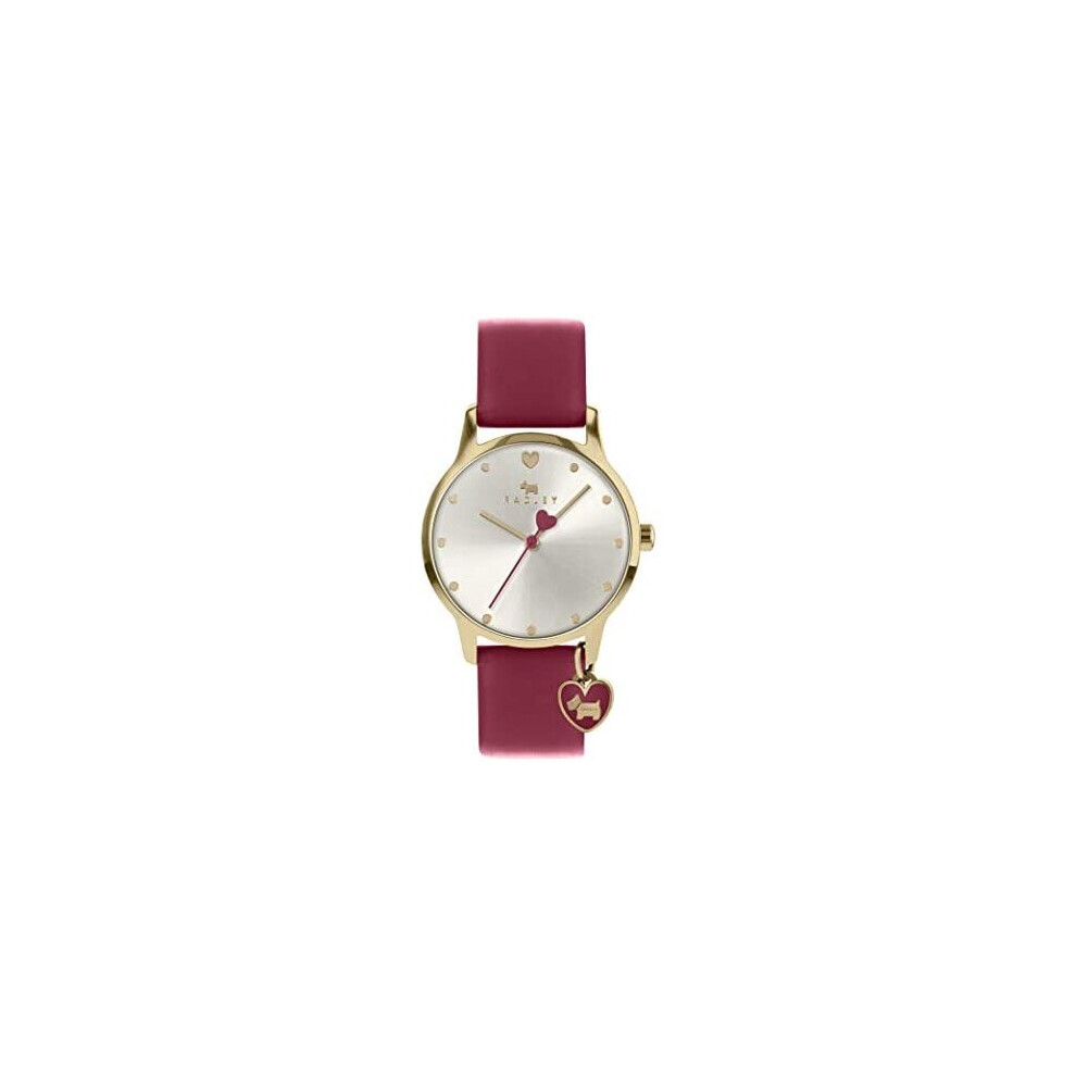 Radley Heart Dial Ladies Claret Leather Strap Heart Charm Watch RY2920A