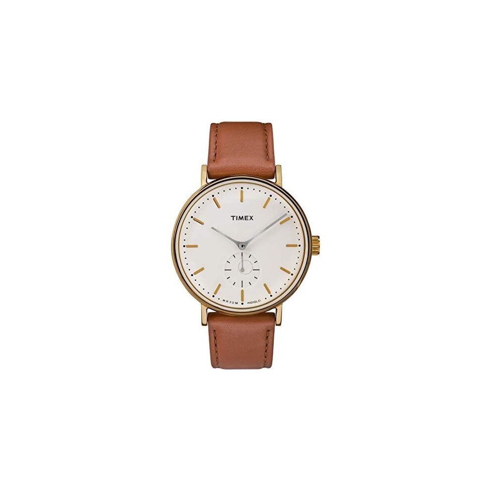 Timex Mens Analogue Classic Quartz Watch With Leather Strap Tw2r37900 Cream/Gold