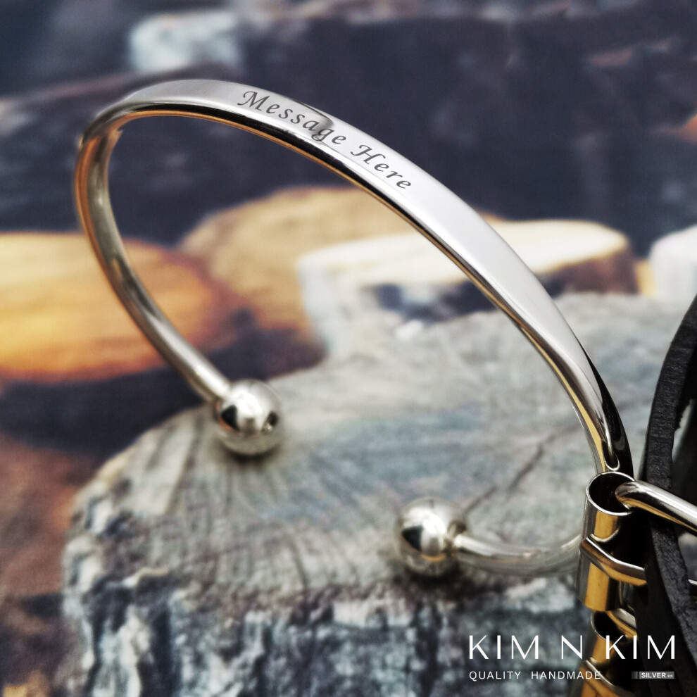 (Inside) Personalised ID Torque Cuff Bangle Bracelet /Solid 925 Silver