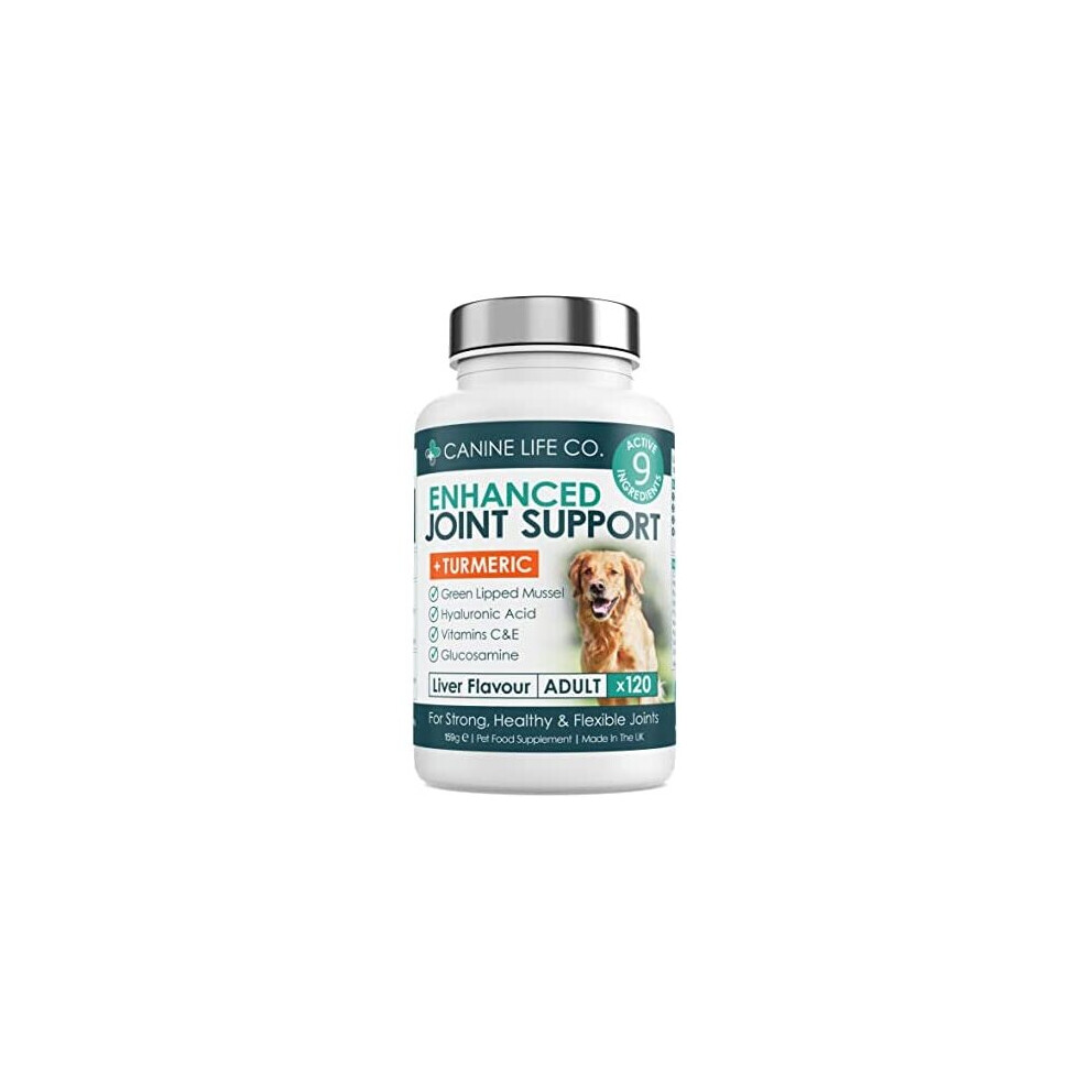 Canine Life Co. Enhanced Adult Dog Joint Supplements | Dog Anti Inflammatory | Joint Aid For Dogs | 120 Chewable Tablets | With Turmeric For Dogs, Glucosamine For