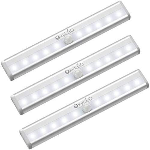 Motion Sensor Lights Indoor, OxyLED 3 Pack Sensor Lights for Cupboards Under Cupboard Lights Auto On/Off Stick On Anywhere Battery Lights Operated for