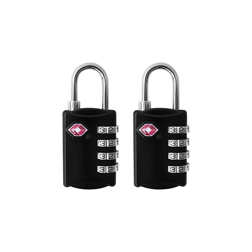 Tsa Luggage Locks (2 Pack) - 4 Digit Combination Steel Padlocks - Approved Travel Lock For Suitcases & Baggage - Black - By Desired Tools 711717797922