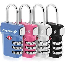 Fosmon TSA Approved Luggage Locks, (4 Pack) Open Alert Indicator 3 Digit Combination Padlock Codes with Alloy Body and Release Button for Travel Bag,