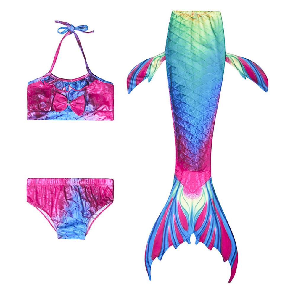 (M, Type B) 3pcs/Set Mermaid Tail Swimsuit Swimwear Summer Swimpool Swim Beach Kids Girls