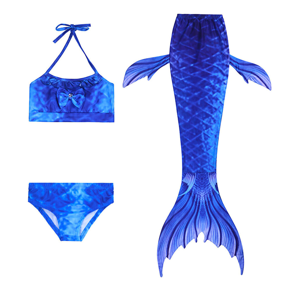 (S, Type E) 3pcs/Set Mermaid Tail Swimsuit Swimwear Summer Swimpool Swim Beach Kids Girls