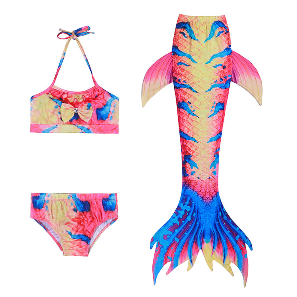 (M, Type D) 3pcs/Set Mermaid Tail Swimsuit Swimwear Summer Swimpool Swim Beach Kids Girls