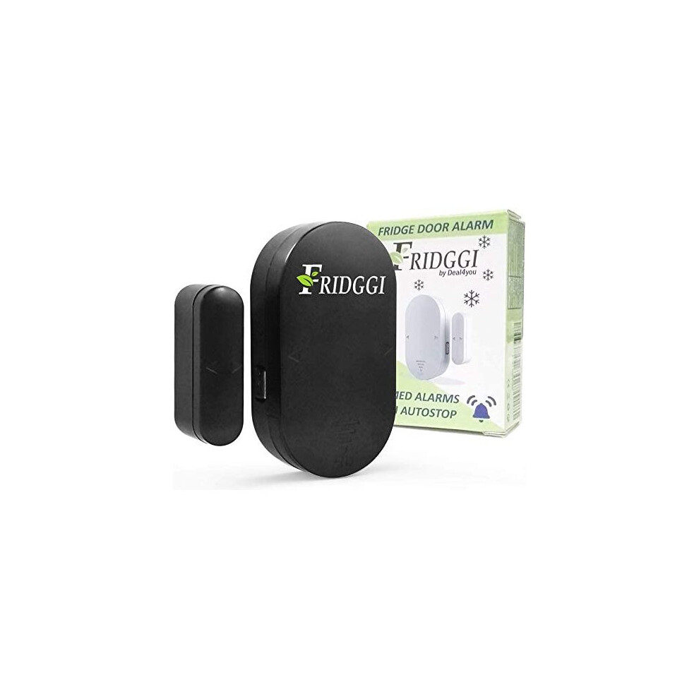 FRIDGGI - Fridge Door Alarm when Left Open, Freezer Door Alert with Delay, 60sec, 120sec, 180sec Reminders (Black)