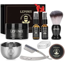 Straight Razor Shaving Kit, Includes Cut Throat Razor, Sandalwood Shaving Cream, Mens After Shave Balm, Pre-Shave Oil,Shaving Brush and Bowl,Shaving