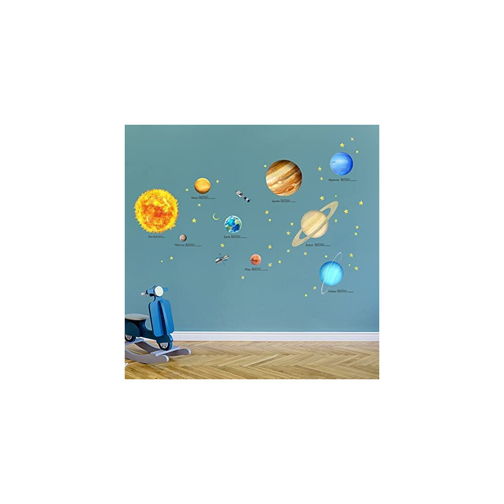 Decowall Boys Da-2007 Solar System Wall Stickers Planets Space Stars Decals Removable For Kids Girls Nursery Bedroom Living Room Art Decor Decoration