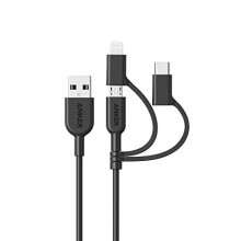 Anker PowerLine II 3-in-1 Cable, Lightning/Type C/Micro USB Cable for iPhone, iPad, HTC, LG, Samsung Galaxy, Sony Xperia, Android Smartphones, and