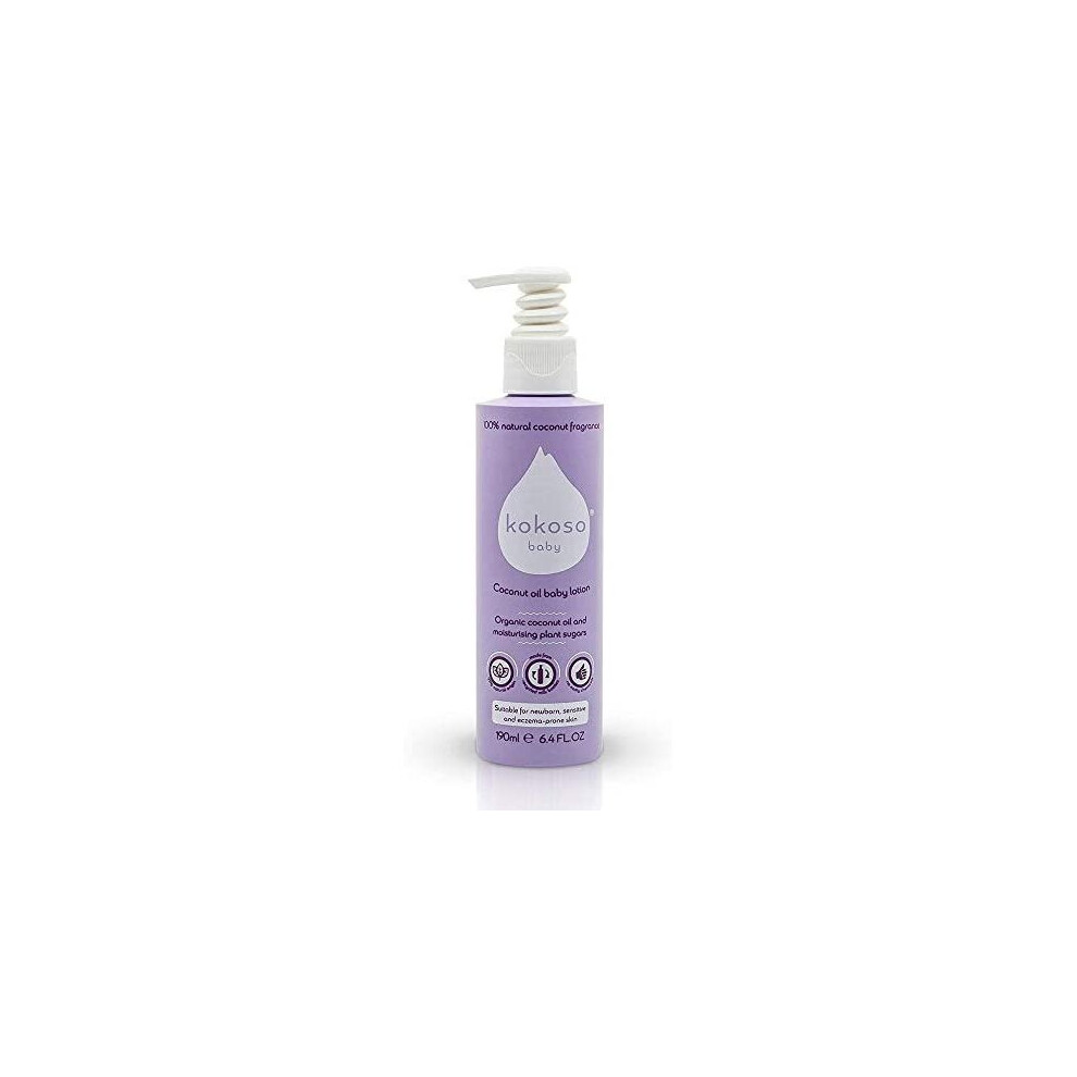 Kokoso Baby Organic Coconut Oil Lotion ? Natural Coconut Fragrance Baby Moisturiser for Dry, Sensitive, Eczema Prone and Normal Skin ? 190ml