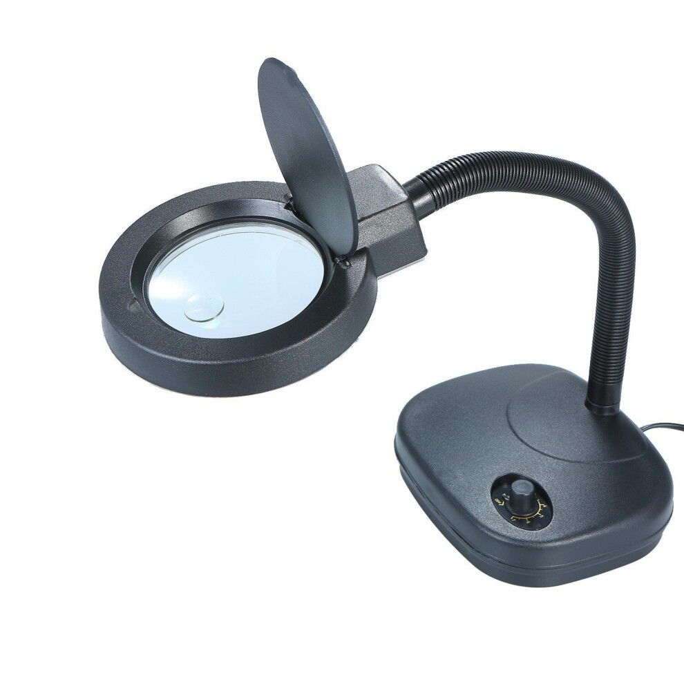 (EU) Bench Magnifier 10x/5x 3/8 Diopter Flexible Gooseneck LED Table Desktop Magnifying Glass Lamp