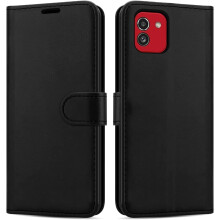 (Black) Samsung Galaxy A03 Case Leather Wallet Phone Cover