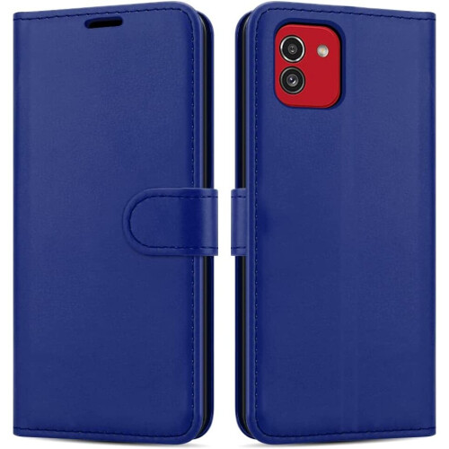 (Blue) Samsung Galaxy A03 Case Leather Wallet Phone Cover