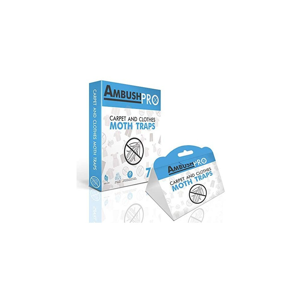 Ambush Pro Carpet And Clothes Moth Traps. 7 Pack Of Toxin-Free, Sticky Pheromone Traps That Attract And Kill Carpet Moths And Clothes Moths.