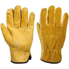 JZK Heavy duty Extra Large thorn proof gardening gloves for men, Yellow leather work gloves, full finger garden gloves, XL