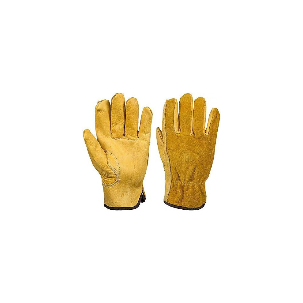 Jzk Heavy Duty Extra Large Thorn Proof Gardening Gloves For Men, Leather Work Gloves, Full Finger Garden Gloves, Xl Yellow