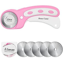 45mm Rotary Cutter with 5pcs Extra Blades - Ergonomic Pink Handle, Safety Lock, Left/Right Hand, for Fabric, Leather, Sewing & Quilting