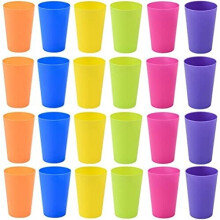 KAHEIGN 24Pcs Reusable Plastic Cups, 250ml Children?s Kids Durable Plastic Drinking Cups Tumblers Set for Kitchen Outdoor Parties Picnics BBQ?s