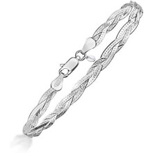 Amberta Women's 925 Sterling Silver Braided Herringbone Chain Bracelet (Length 7.5 inch)