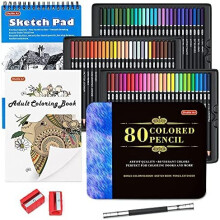 80 Colours Professional Colouring Pencils, Shuttle Art Soft Core Coloured Pencil Set with 1 Colouring Book,1 Sketch Pad, 2 Sharpener, 1 Pencil
