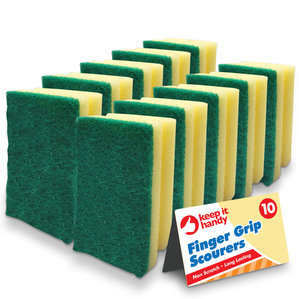 10pk Heavy Duty Sponge Scourer with Finger Grip | Sponges Washing Up