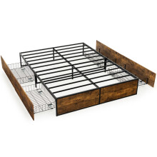 Metal Small Double Bed Frame w/ 4 Drawers Wooden Footboard 300 kg