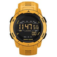 (Yellow) Mens Sports Digital Waterproof Watch With Dual Time Pedometer Alarm Clock