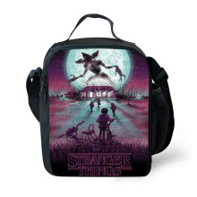 (Purple) Stranger Things Pattern Insulated Lunch Box Bag Outdoor Picnic Bags Kids Gifts