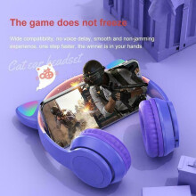 (Violet) Casques sans fil Bluetooth pour enfants avec LED et oreilles de chat