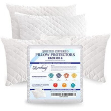 Eutony Pillow Protectors 4 Pack Quilted Zipped - Ultra Luxe Zipped Pillow Protectors, Quilted Pillow Protectors, Soft & Breathable Microfiber