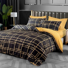 Pamposh King Size Bedding Set Black & Gold Doublesided Duvet Cover Set 3 PCS With Pillowcases Ultra Soft Anti Allergic Non Iron Luxury Microfiber