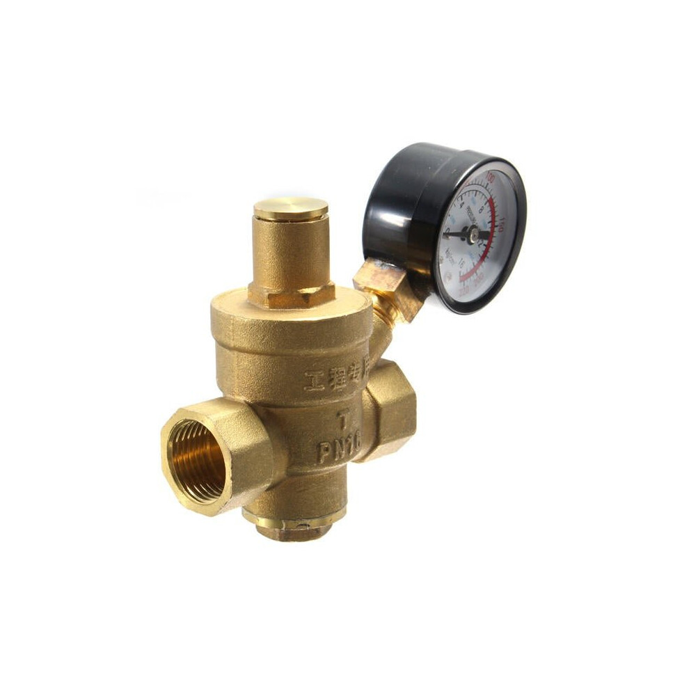 1/2' Inch Brass Water Pressure Reducing Regulator Reducer & Gauge Adjustable