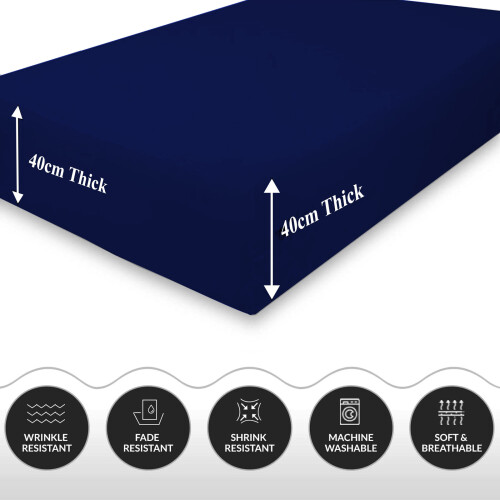 (Navy, King) Extra Deep Fitted Sheets 40cm Bedsheet Single Double King & Super King 1