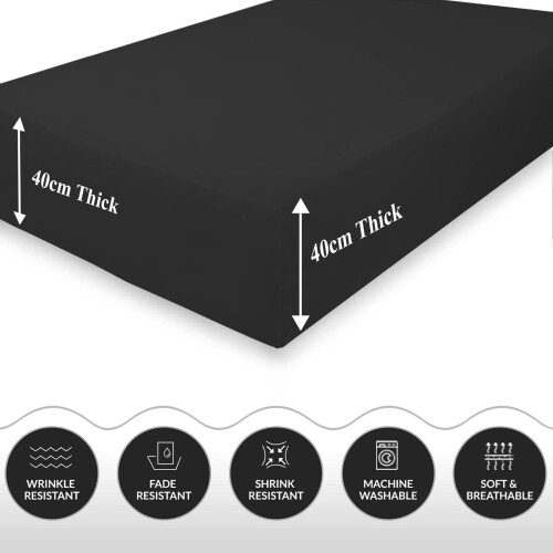 (Black, Double) Extra Deep Fitted Sheets 40cm Bedsheet Single Double King & Super King 2