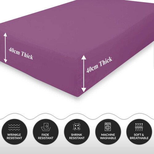 (Purple, King) Extra Deep Fitted Sheets 40cm Bedsheet Single Double King & Super King 1
