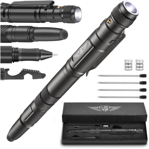 7 in 1 Tactical Pen, Emergency Self Defense Pen LED Light Survival Kit ...