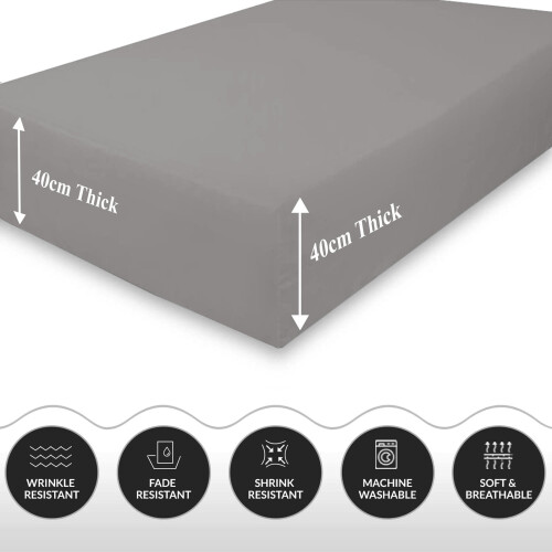 (Grey, Single) Extra Deep Fitted Sheets 40cm Bedsheet Single Double King & Super King 2
