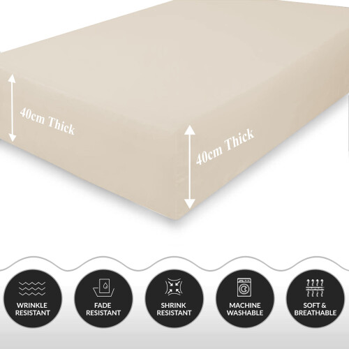 (Cream, King) Extra Deep Fitted Sheets 40cm Bedsheet Single Double King & Super King 1